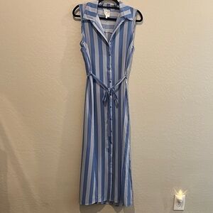 Naif Blue Striped Button Front Maxi Dress Size S Sleeveless Tie Waist